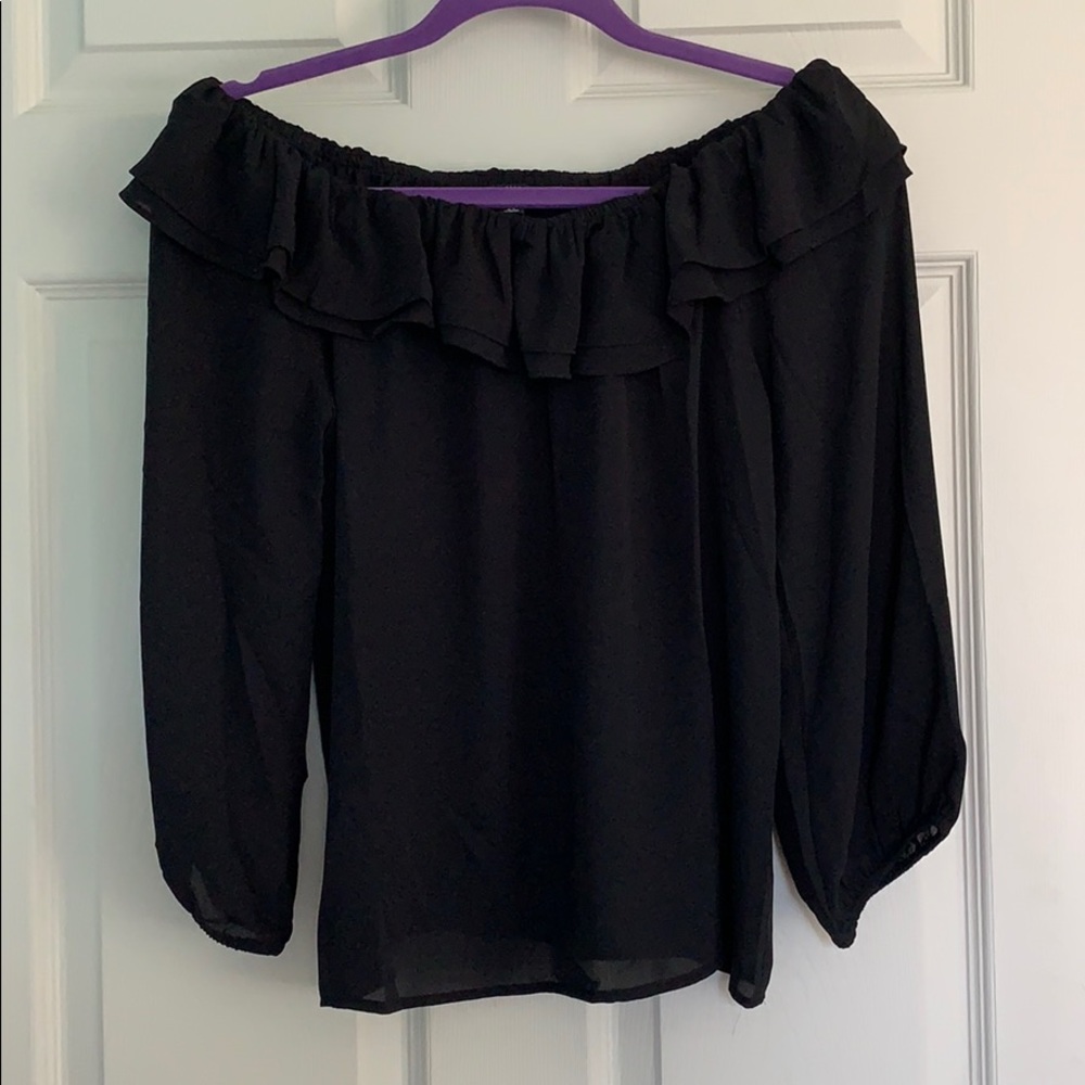 Black Ruffle Off the Shoulder chiffon Top